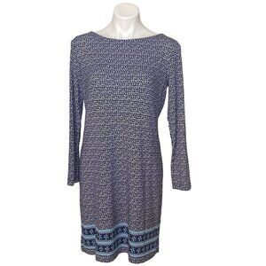 Vineyard Vines Deep Bay Dot Border Shift Dress, Long Sleeves Women's Size M